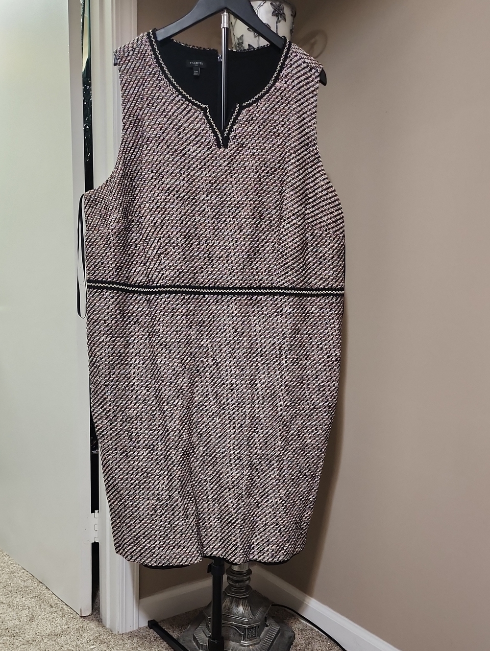 Talbots Navy and White Tweed Sheath Dress with Contrast Trim
